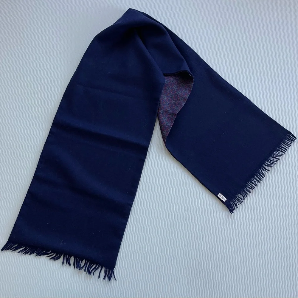 Hermes Paris Silk/Wool/Cashmere Navy Blue Jacquard Scarf